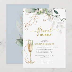 Invitation Eucalyptus Verdure Or Poussière Bleue Enterrement 