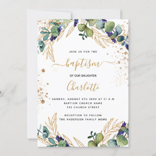 Invitation Eucalyptus verdure or script baptême