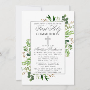 Invitation Eucalyptus Verdure Première Communion Argent