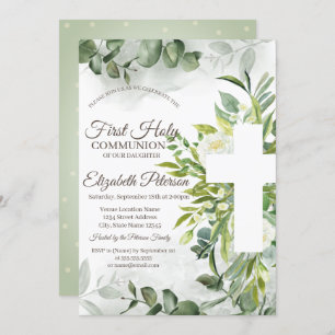 Invitation Eucalyptus Verdure Première Communion Sainte