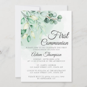 Invitation Eucalyptus Verdure Première Communion simple