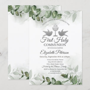 Invitation Eucalyptus Verdure Première Sainte Communion  