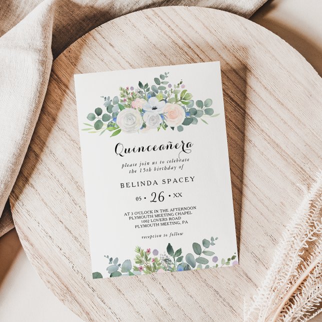 Invitation Eucalyptus Verdure Quinceañera fête d'anniversaire (Créateur téléchargé)