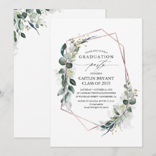 Invitation Eucalyptus Verdure Rose géométrique Gold Graduatio