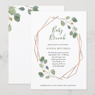 Invitation Eucalyptus Verdure Rose Gold Geo Baby Brunch