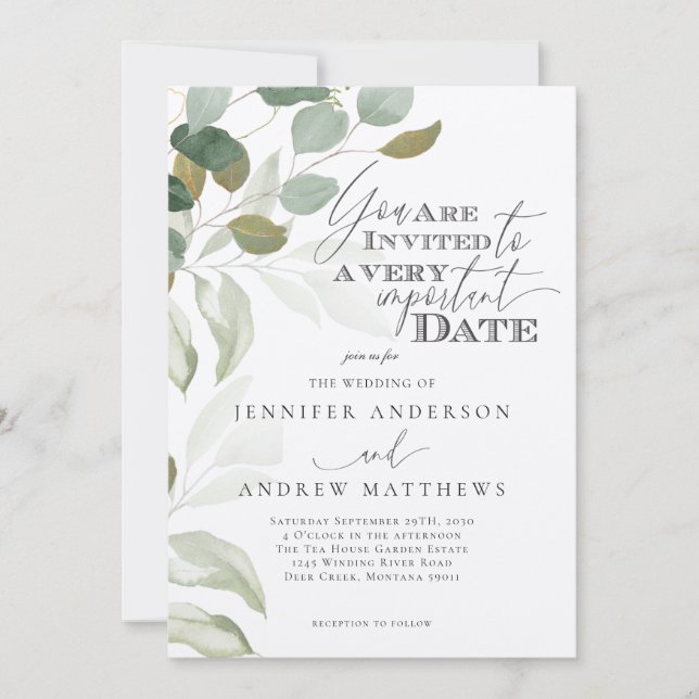Invitation Eucalyptus Verdure Succulente Élégant Mariage (Devant)