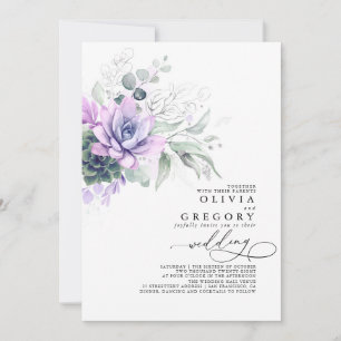 Invitation Eucalyptus Verdure Succulents et Mariage d'argent