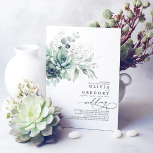 Invitation Eucalyptus Verdure Succulents et Mariage d'argent
