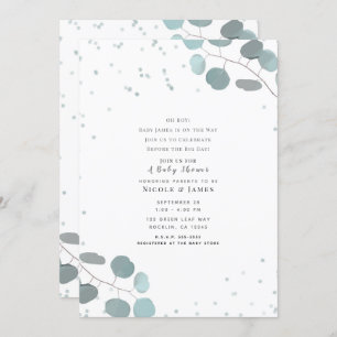 Invitation Eucalyptus Vert Baby shower Feuille garçon ou fill