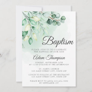 Invitation Eucalyptus Vert Baptême simple