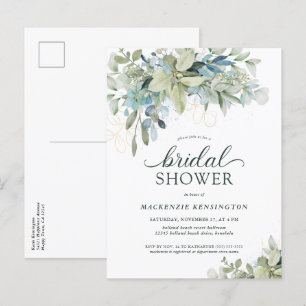 Invitation Eucalyptus Vert Bleu Douche nuptiale