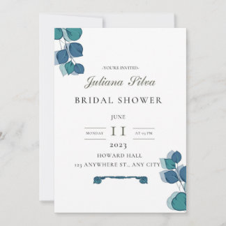 Invitation Eucalyptus vert bleu feuille élégant rustique