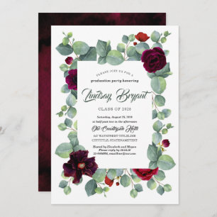 Invitation Eucalyptus Vert Bourgogne Floral Graduation