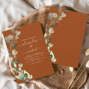 Invitation Eucalyptus Vert brûlé Orange Élégant Mariage