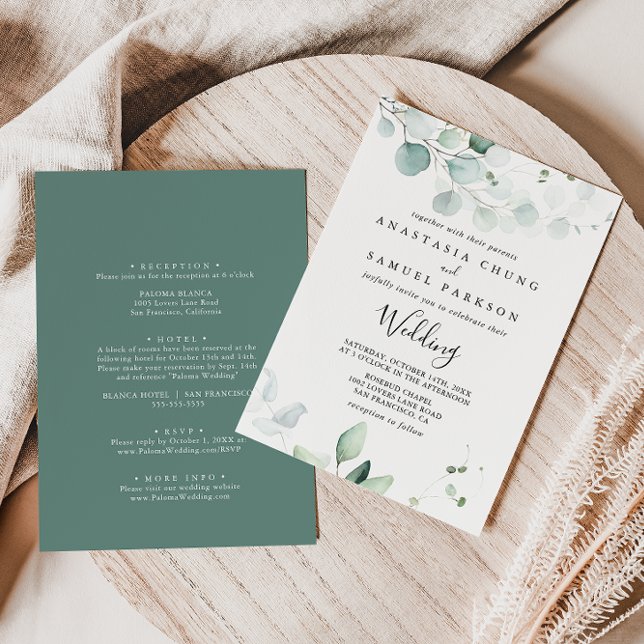 Invitation Eucalyptus vert d'été Mariage avant et arrière (Créateur téléchargé)