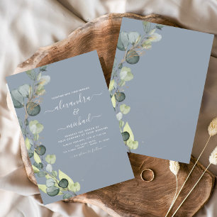 Invitation Eucalyptus Vert Dusty Bleu Élégant Mariage