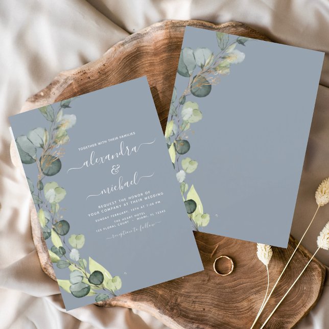 Invitation Eucalyptus Vert Dusty Bleu Élégant Mariage (Créateur téléchargé)
