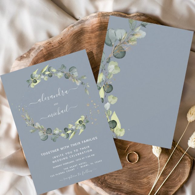 Invitation Eucalyptus Vert Dusty Bleu Élégant Mariage (Créateur téléchargé)
