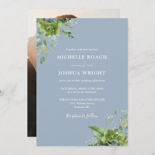 Invitation Eucalyptus Vert Dusty Blue Photo Mariage
