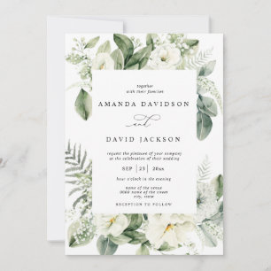 Invitation Eucalyptus Vert feuillage Blanc Floral Mariage