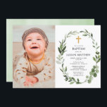 Invitation Eucalyptus vert feuilles simple baptême photo<br><div class="desc">Pour une personnalisation plus avancée de ce design,  il suffit de cliquer sur le bouton "Customiser" ci-dessus !</div>