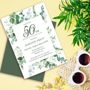 Invitation Eucalyptus vert foncé 50e fête d'anniversaire