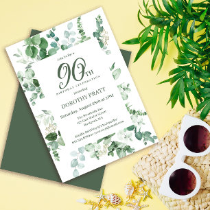 Invitation Eucalyptus vert foncé 90e fête d'anniversaire