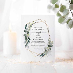 Invitation Eucalyptus Vert Géométrique Moderne Anniversaire