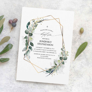 Invitation Eucalyptus Vert Géométrique Moderne Baptême