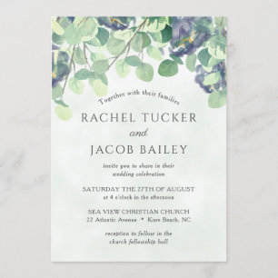 Invitation Eucalyptus Vert Marine bleu Mariage floral