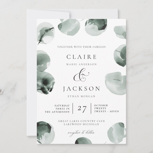 Invitation Eucalyptus vert muet Ampersand Mariage moderne (Devant)
