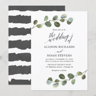 Invitation Eucalyptus vert noir blanc moderne simple