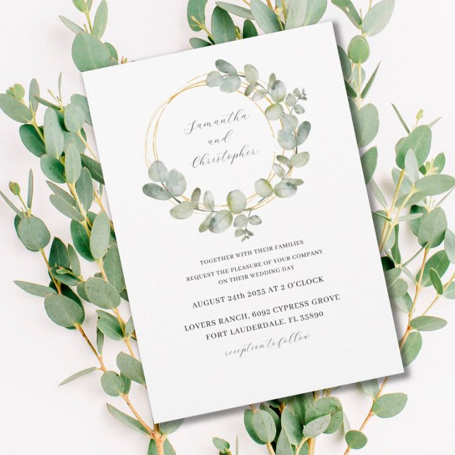Invitation Eucalyptus Vert & Or Aquarelle Mariage de couronne (Créateur téléchargé)