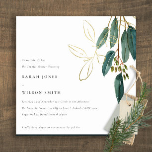Invitation Eucalyptus Vert Or Simple Foliage Couple Douche