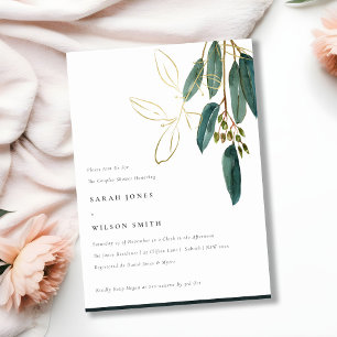 Invitation Eucalyptus Vert Or Simple Foliage Couple Douche