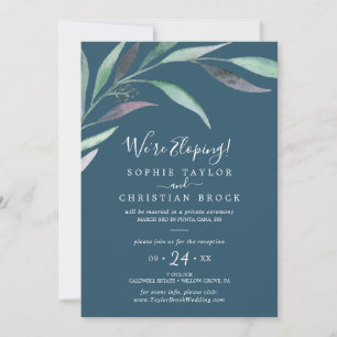 Invitation Eucalyptus vert pourpre   Réception Blue Elopement