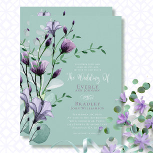 Invitation Eucalyptus vert Purple Aquarelle Mariage Floral