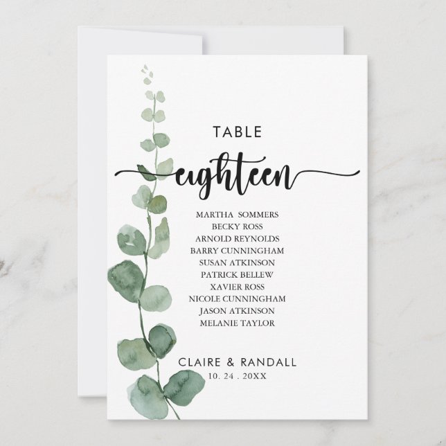 Invitation Eucalyptus vert Tableau Numéro 18 Tableau de siège (Devant)