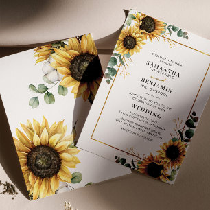 Invitation Eucalyptus Vert tournesol Mariage géométrique