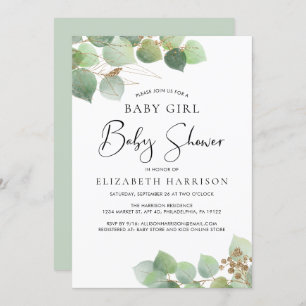 Invitation Eucalyptus Watercolor Baby shower fille