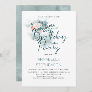 Invitation Eucalyptus Watercolor Green Fête d'anniversaire