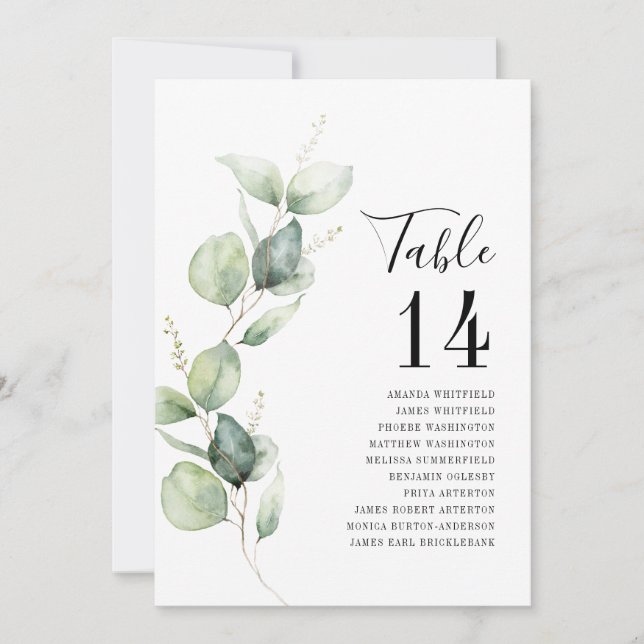 Invitation Eucalyptus Watercolor Table Number Wedding Seating (Devant)