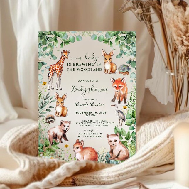 Invitation Eucalyptus Woodland mignon Animaux Baby shower (Créateur téléchargé)