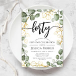 Invitation Eucalyptus Wreath 40e fête d'anniversaire<br><div class="desc">Invitation à la fête du 40e anniversaire. Design botanique floral élégant en or blanc vert et faux parties scintillant. Design moderne et élégant avec aquarelle peinte à la main vert vert eucalyptus couronne et police de script. Parfait pour une célébration anniversaire de quarantième année. Personnalisez avec vos propres détails. Peut...</div>