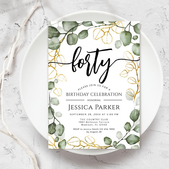 Invitation Eucalyptus Wreath 40e fête d'anniversaire (Créateur téléchargé)