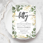 Invitation Eucalyptus Wreath 50e fête d'anniversaire<br><div class="desc">Invitation à la fête du 50e anniversaire. Design botanique floral élégant en or blanc vert et faux parties scintillant. Design moderne et élégant avec aquarelle peinte à la main vert vert eucalyptus couronne et police de script. Parfait pour une célébration anniversaire du cinquantième. Personnalisez avec vos propres détails. Peut être...</div>