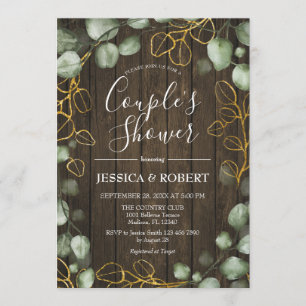 Invitation Eucalyptus Wreath Rustic Bois Couples Douche