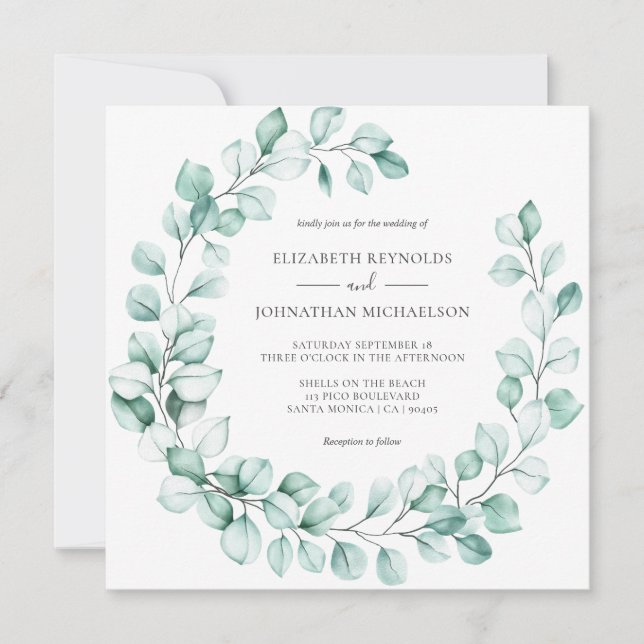 Invitation Eucalyptus Wreath Verdure Elégante aquarelle (Devant)