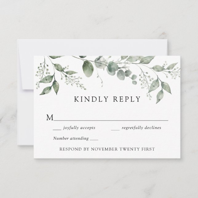 Invitation Eucalytpus Verdure Mariage RSVP Réponse (Devant)