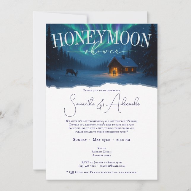 Invitation Europe Hiver Aurora Borealis Lune de miel douche (Devant)